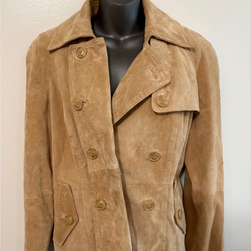 Timeless Tan Suede Double-Breasted Trench Coat